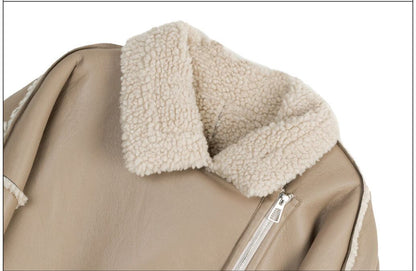 高級感溢れる 革ファッション厚い暖かいフェイクシャーリングジャケットコート ファッション感満々 E-9884