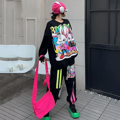 スタイルアップ効果抜群 プリント 高見えデザイン 2色選択 パーカー＋ショートパンツ セットアップE-9443