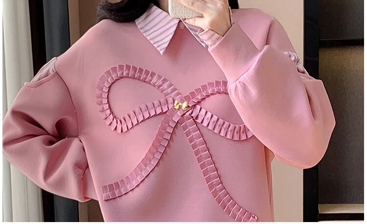 好感度UP レイヤード風 柔らかくて優しい印象 切り替え プラスベルベット 全3色 スウェットE-9809