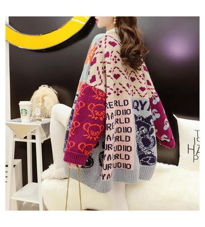 ルーズレイジースタイル漫画セーターカーディガントE-5021