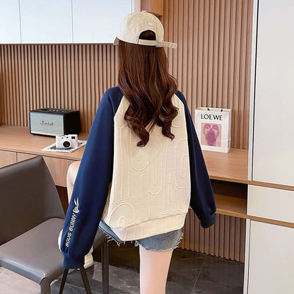 合わせやすい刺?ロゴゆったり厚手ラグランスリーブ   スウェット全2色E-4613