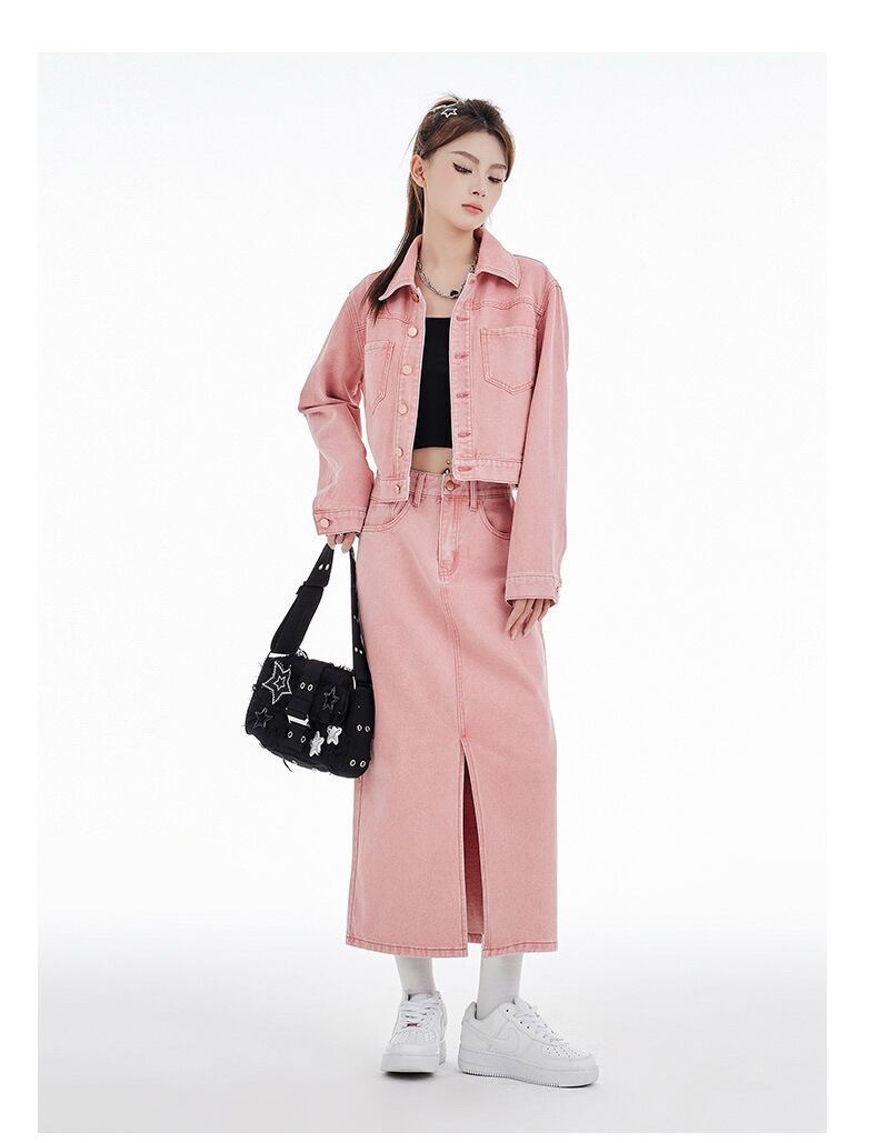 カジュアル 長袖 定番シンプル ジャケット＋スカート セットアップ E-10943