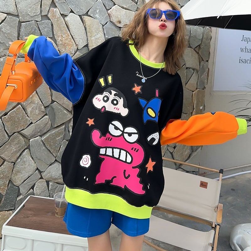 【半額！期間限定！！】主役級  プリントオーバーサイズ カラーマッチングスウェットE-4103