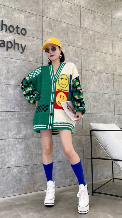 早い者勝ちスマイルマーク   ニットカーディガン五色ありE-4059