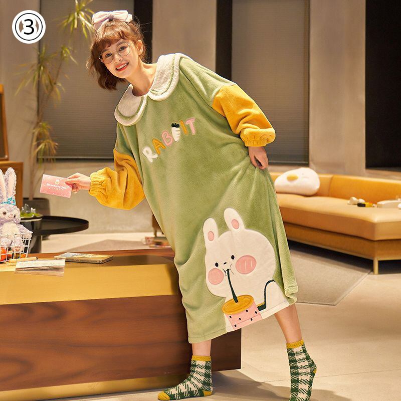 柔らかな肌触りで着心地も楽ちん！コーラルベルベットパジャマ女性冬プラスベルベットと厚みのある  4種選択 パジャマE-9750