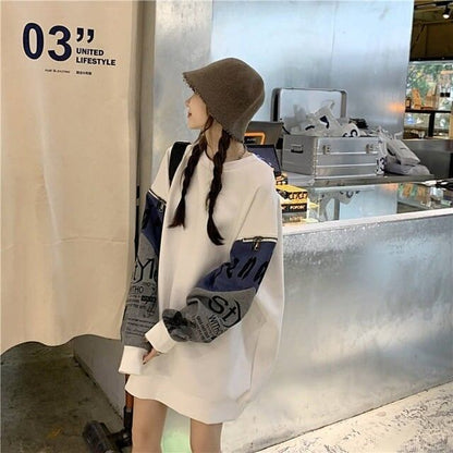 個性派 長袖 ラウンドネック ジッパー スウェット パーカーE-2146