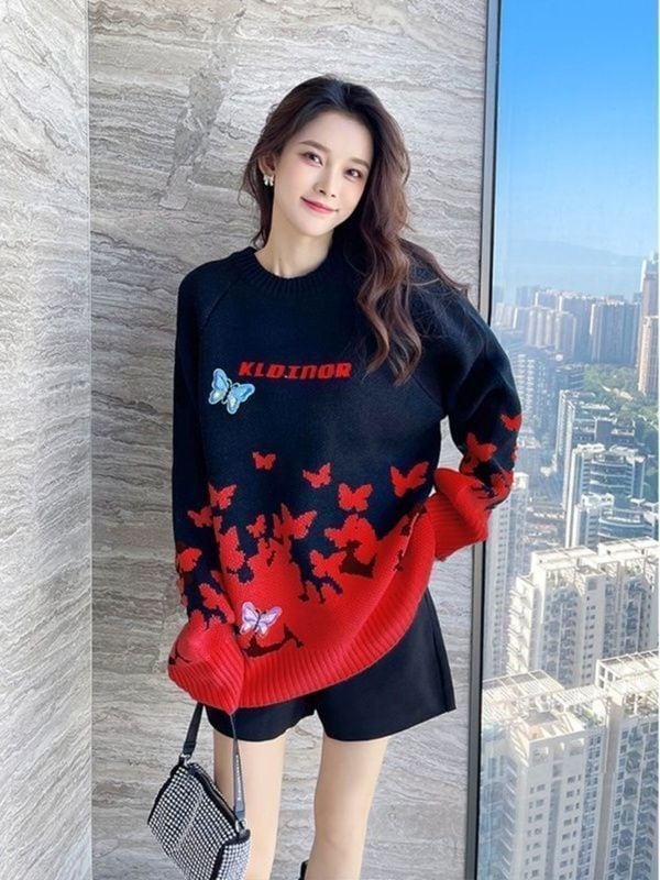 おすすめ 着回し力抜群 トレンドアイテム カジュアル プリント 5色選択 セーターE-12343