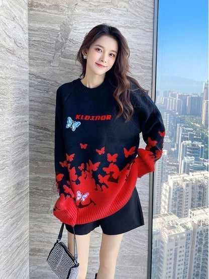 おすすめ 着回し力抜群 トレンドアイテム カジュアル プリント 5色選択 セーターE-12343