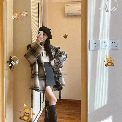 主役級の存在感！気質アップ おしゃれ度高め チェック柄 ウールコート E-9984