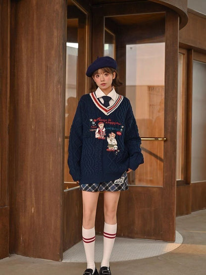 超人気 気質アップ 絶対欲しい Vネック 刺繍 切り替え2色選択 ニットトップスE-9577