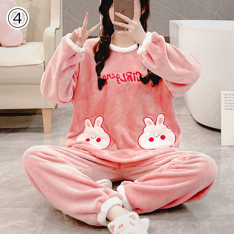 新商品 デザイン性抜群 大人可愛い 着心地良い 4種選択 コーラルベルベットパジャマ トップス+パンツセット E-9765