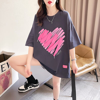 柔らかくて優しい印象 ゆったり ファッション感満々 ロング丈 3色半袖TシャツE-9206