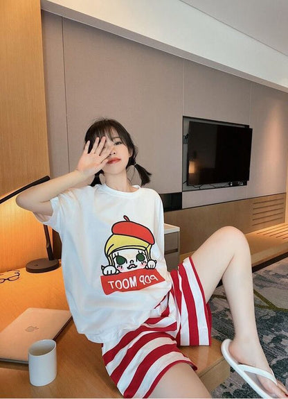 夏に嬉しい機能付き パジャマ 真夏も快適 全2色 半袖トップスⅹショートパンツセットE-9183