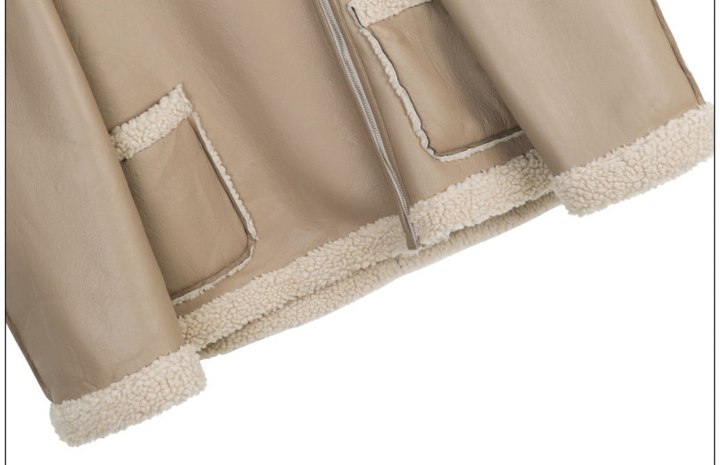 高級感溢れる 革ファッション厚い暖かいフェイクシャーリングジャケットコート ファッション感満々 E-9884