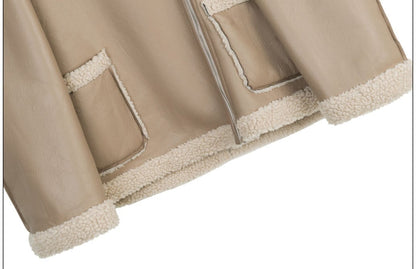 高級感溢れる 革ファッション厚い暖かいフェイクシャーリングジャケットコート ファッション感満々 E-9884