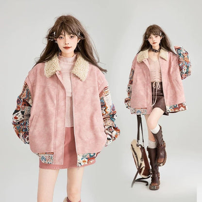 柔らかくて優しい印象 ラムフリース カジュアル コート ダウンジャケットE-10072