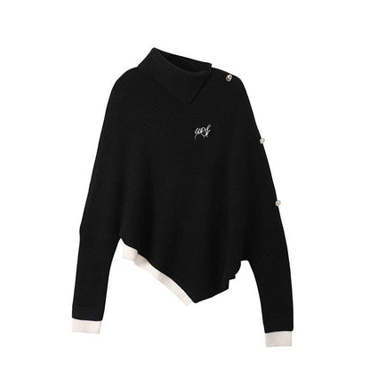 新商品 都市ファッショ おすすめ オシャレ デザイン 不規則 イレギュラー 2色選択 ニットトップスE-9917