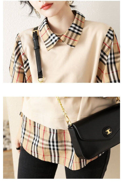 【人気急上昇中！】売り切れ必至 チェック柄 柔らかくて優しい印象 レイヤード風 シャツ E-9286