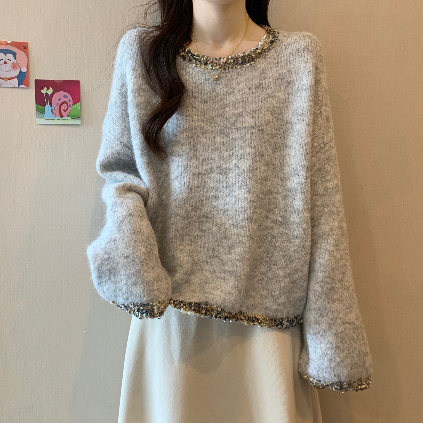 絶対欲しい 個性的なデザイン トレンドアイテム 2色選択 ニットセーター E-12190