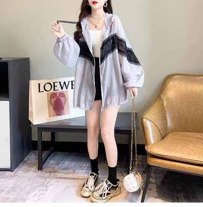 超人気 レース おしゃれ度高め 切り替え 日焼け対策 全2色 パーカー コートE-9143