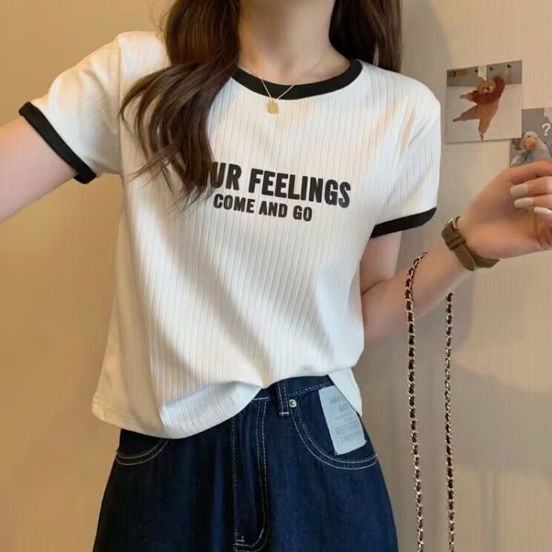 ゆったり感アップ ファッション アルファベット Tシャツ カットソー＜ins-3077＞