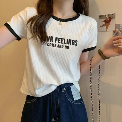 ゆったり感アップ ファッション アルファベット Tシャツ カットソー＜ins-3077＞