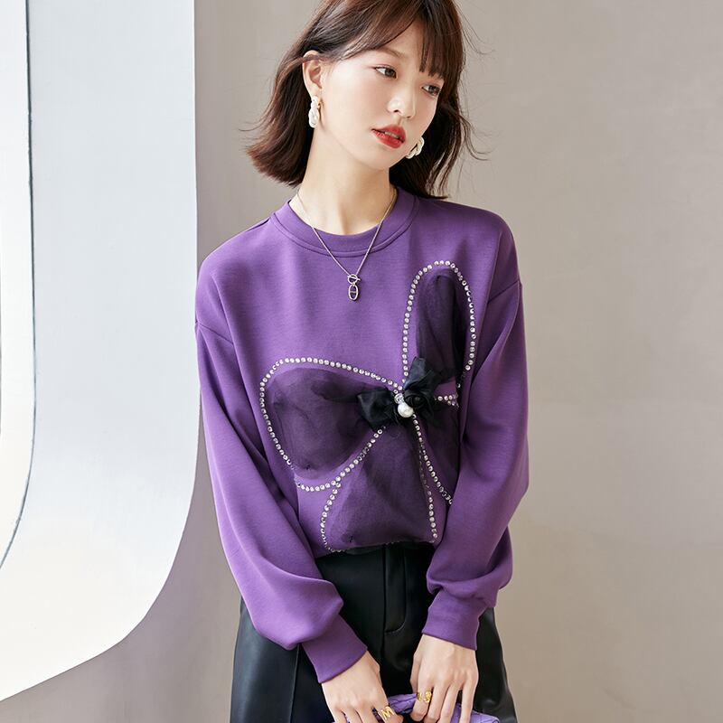 韓国風ファッション デザイン性抜群 好感度UP ファッション リボン パーカーE-9554