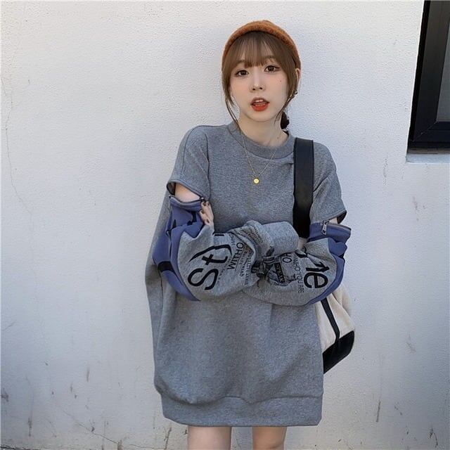 個性派 長袖 ラウンドネック ジッパー スウェット パーカーE-2146