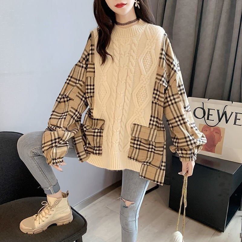 トップス ニット レディースチェック柄 3色 E-3835