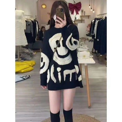 大人可愛いスマイルマークセーター全4色E-4354