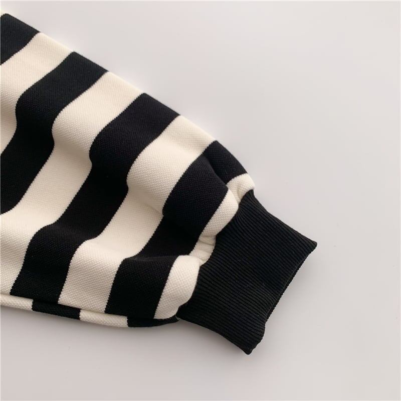 韓国系ストライプ柄  ぬいぐるみオーバーサイズ スウェットE-4105