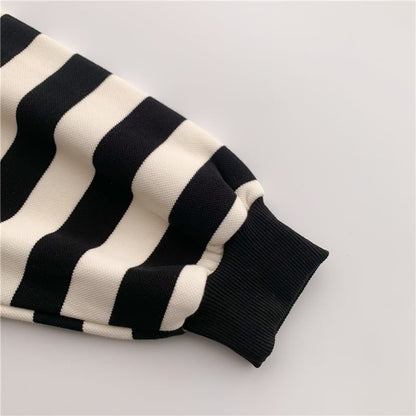 韓国系ストライプ柄  ぬいぐるみオーバーサイズ スウェットE-4105