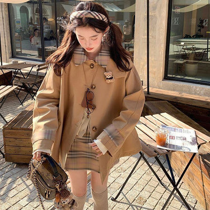 絶対欲しい おしゃれ度高め 上品 切り替え オーバーコート+スカートセットE-9518