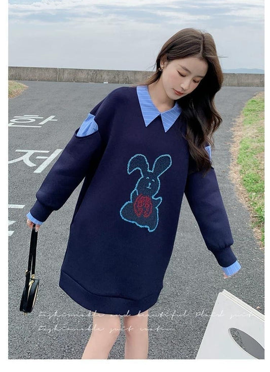 美人度アップ 長袖 プラスベルベット ニット セーター E-10485