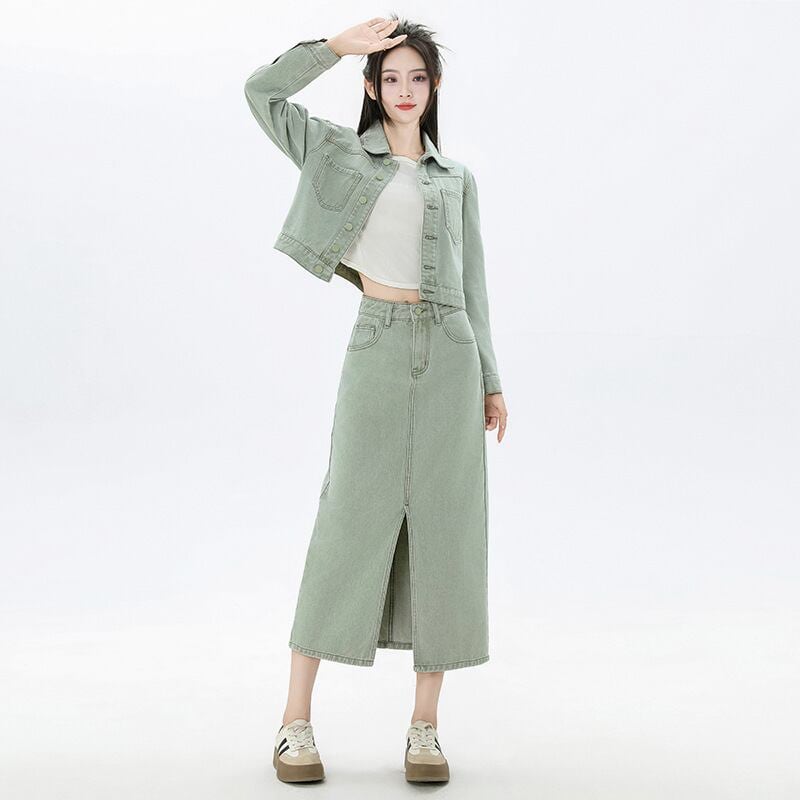 カジュアル 長袖 定番シンプル ジャケット＋スカート セットアップ E-10943