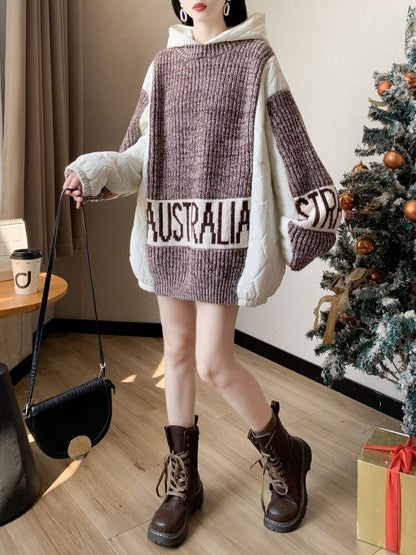 今季も大流行 個性的なデザイン 目を奪われる 切り替え 2色選択 ニットトップスE-10695