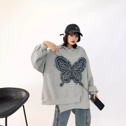 都市ファッショ デザイン オシャレ おしゃれ度高め 刺繍 ホットダイヤモンド カジュアル 3色選択 パーカーE-9290