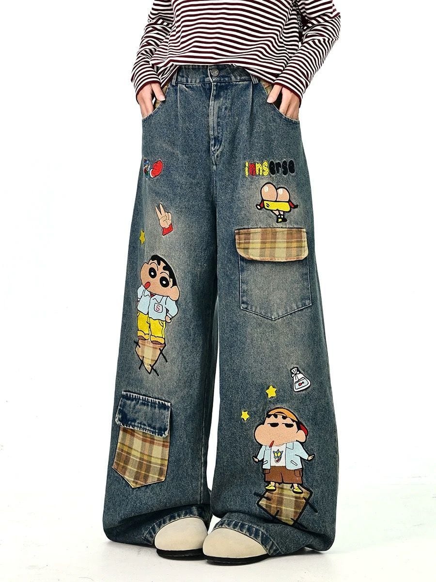 売り切れ必至 プラスベルベット  デニム ワイドパンツE-12352