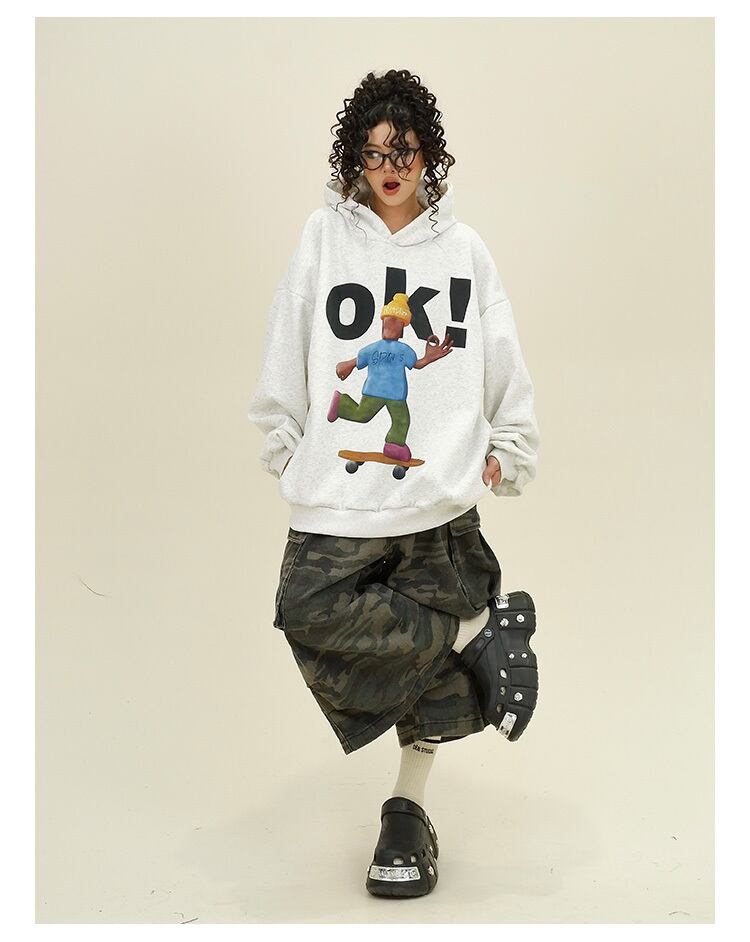 【裏起毛】都市ファッショ デザイン オシャレ ファッション感満々 カジュアル プリント2色選択 パーカーE-10612