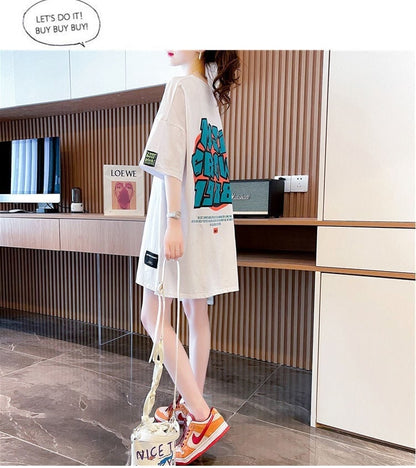 組み合わせやすい 数字ロゴ アルファベット プリントTシャツ ゆったり半袖＜ins-6527＞