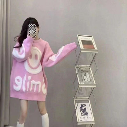 大人可愛いスマイルマークセーター全4色E-4354