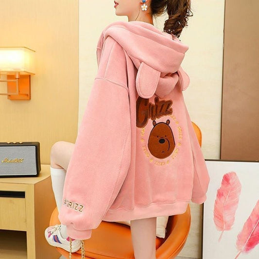 超人気 キュート 快適トップス カジュアル 刺繍 2色選択 フリース コート ボアジャケットE-9807