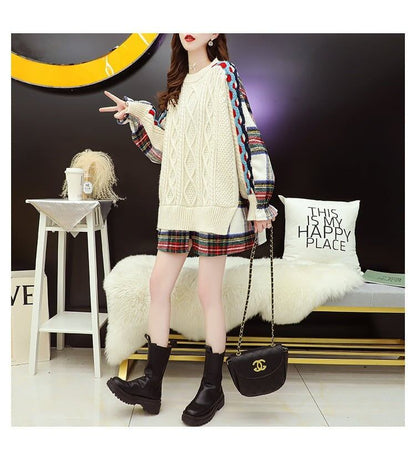 着?せレイヤード風   切り替えニットセーター二色ありE-4093