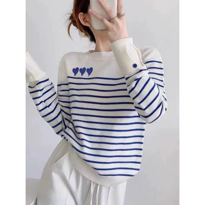 都市ファッショ デザイン オシャレ 気質アップ ストライプ柄 ニットトップスE-9661