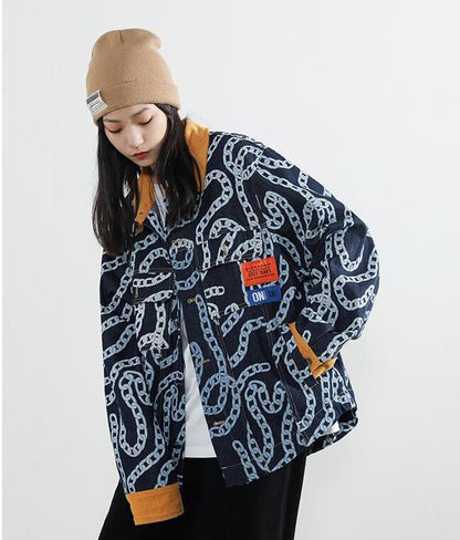 絶対流行 絶対欲しい デザイン性抜群 切り替え デニム ジャケットゆったりコートE-9945