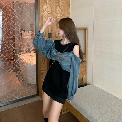 スタイリッシュ ラウンドネック 一目惚れ 切り替え 蝶結び スウェット パーカーE-2849