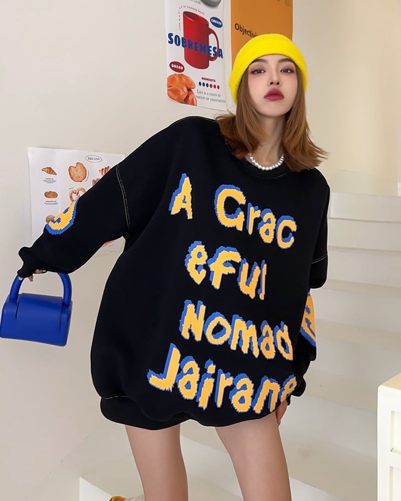 超人気 個性派 ファッション 海外トレンド 裏起毛 スウェットE-6279