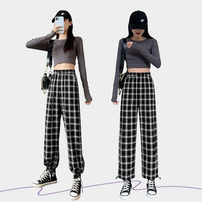 存在感抜群 ファッション感満々 トレンドアイテム チェック柄 カジュアルパンツ E-9861