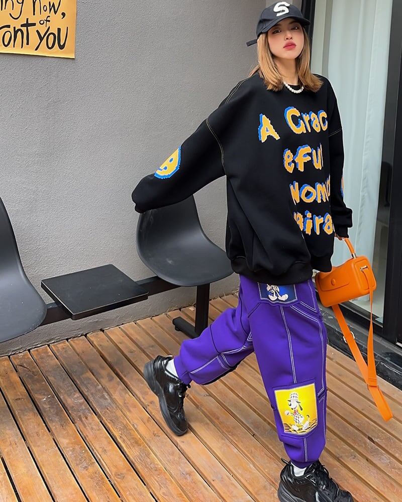 超人気 個性派 ファッション 海外トレンド 裏起毛 スウェットE-6279