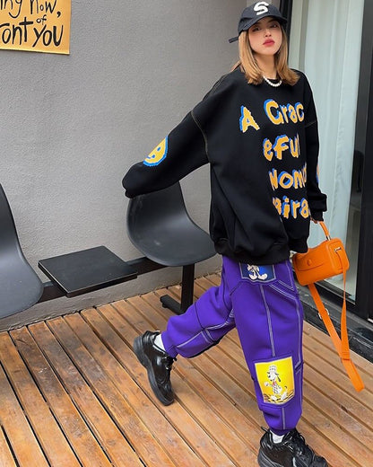 超人気 個性派 ファッション 海外トレンド 裏起毛 スウェットE-6279